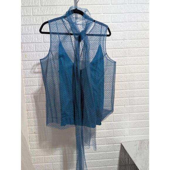 Carolina Herrera Sheer Polka Dot Sleeveless Top with Inner Camisole Sz 14 - Picture 1 of 9